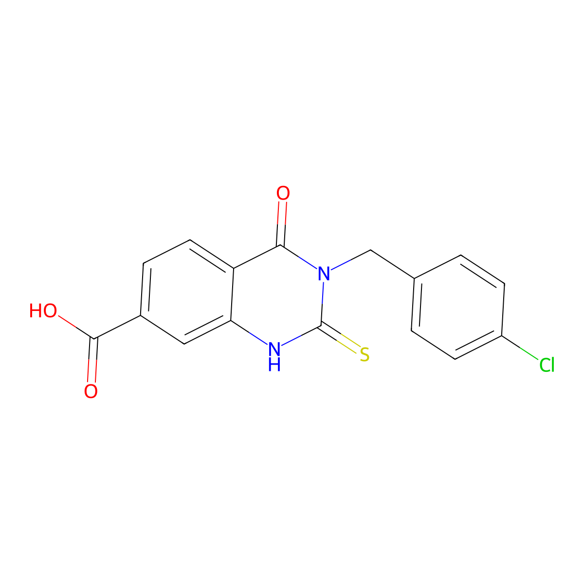 3-[(4-chlorophenyl)methyl]-4-oxo-2-sulfanylidene-1H-quinazoline-7-carboxylic Acid molecular structure, CAS 361150-34-7