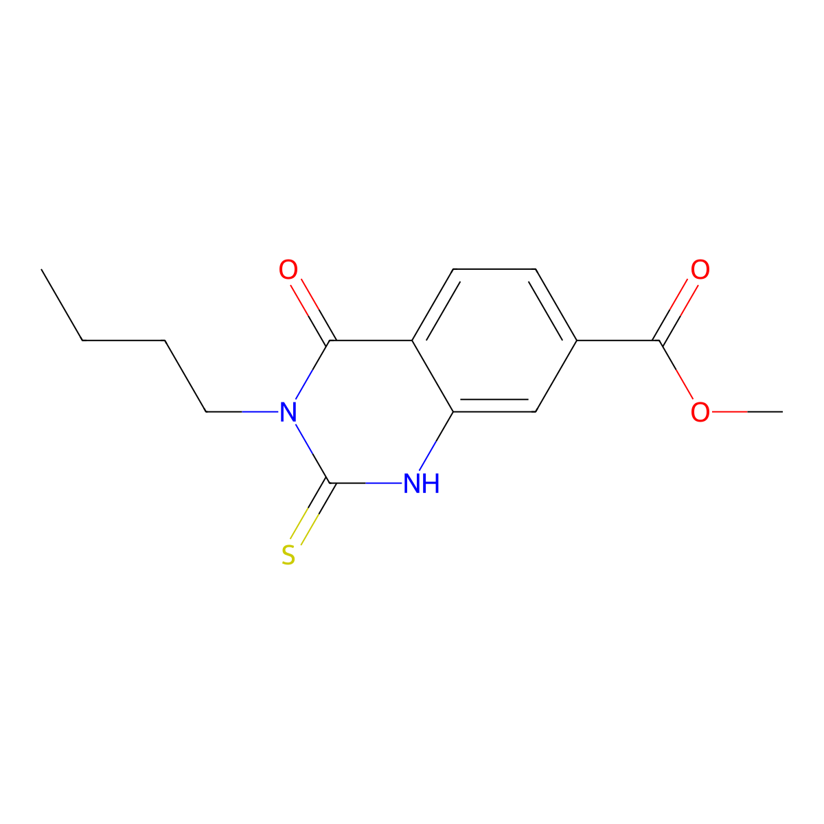 Methyl 3-butyl-4-oxo-2-sulfanyl-3,4-dihydroquinazoline-7-carboxylate molecular structure, CAS 361150-39-2