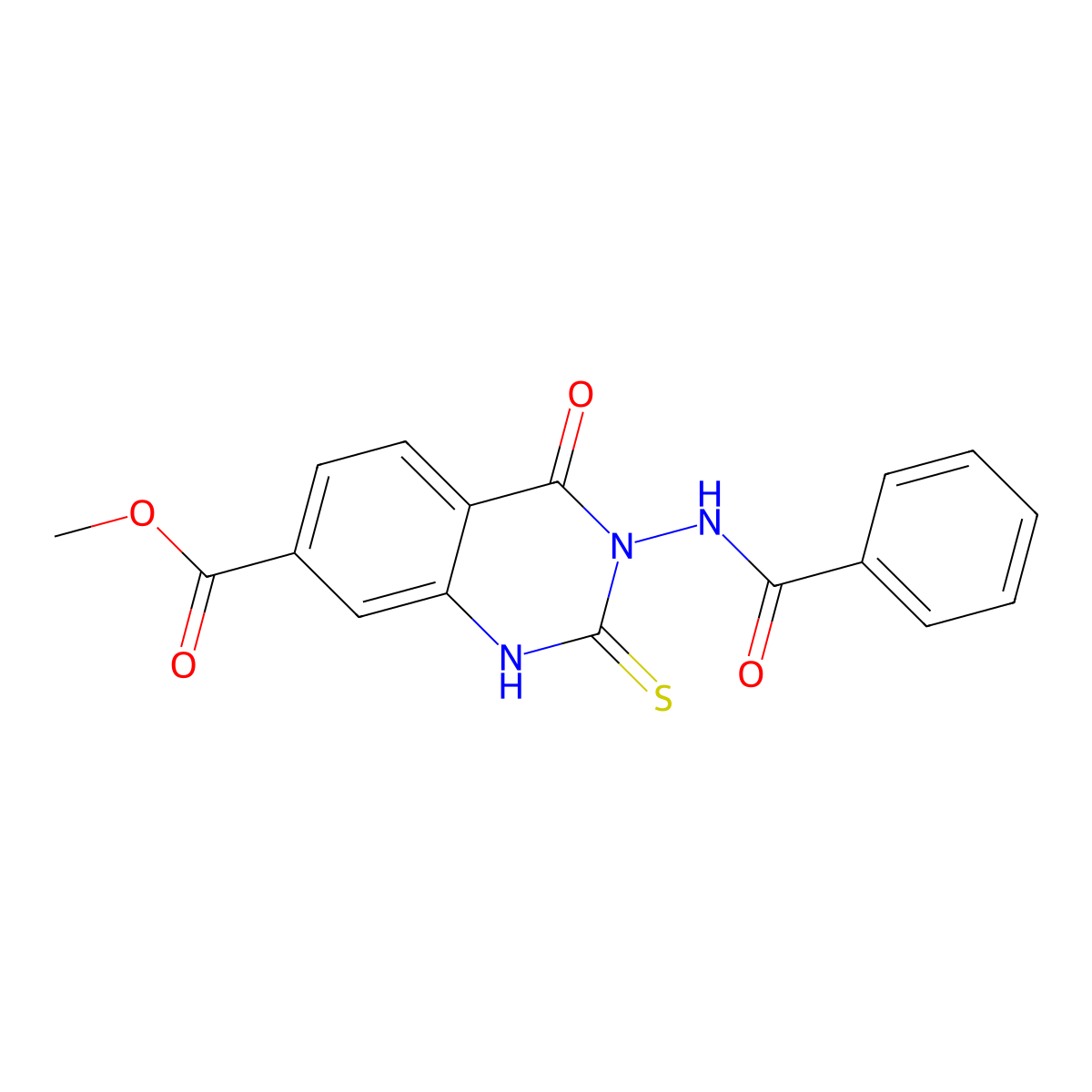 Methyl 4-oxo-3-[(phenylcarbonyl)amino]-2-thioxo-1,2,3,4-tetrahydroquinazoline-7-carboxylate molecular structure, CAS 361150-44-9