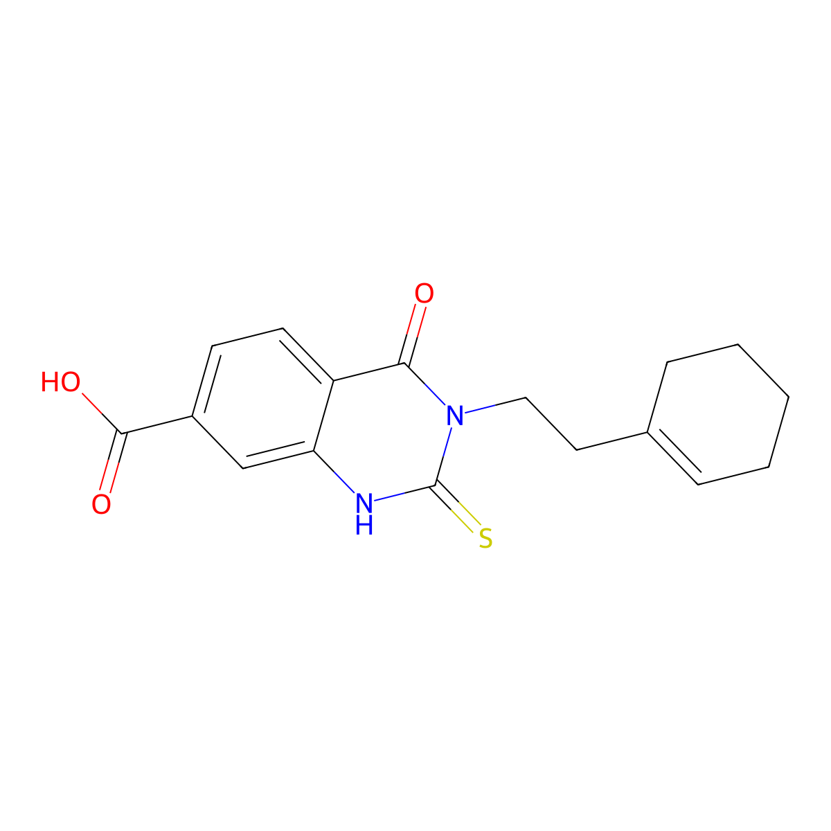 3-[2-(cyclohexen-1-yl)ethyl]-4-oxo-2-sulfanylidene-1H-quinazoline-7-carboxylic acid molecular structure, CAS 361150-55-2