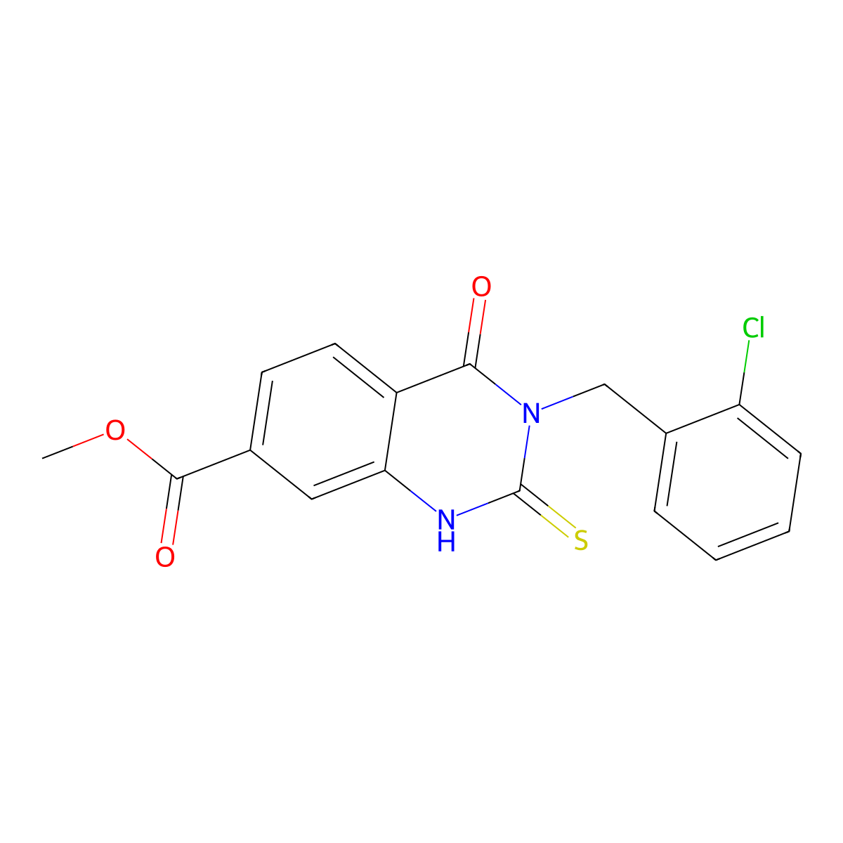 Methyl 3-[(2-chlorophenyl)methyl]-4-oxo-2-sulfanyl-3,4-dihydroquinazoline-7-carboxylate molecular structure, CAS 361150-59-6