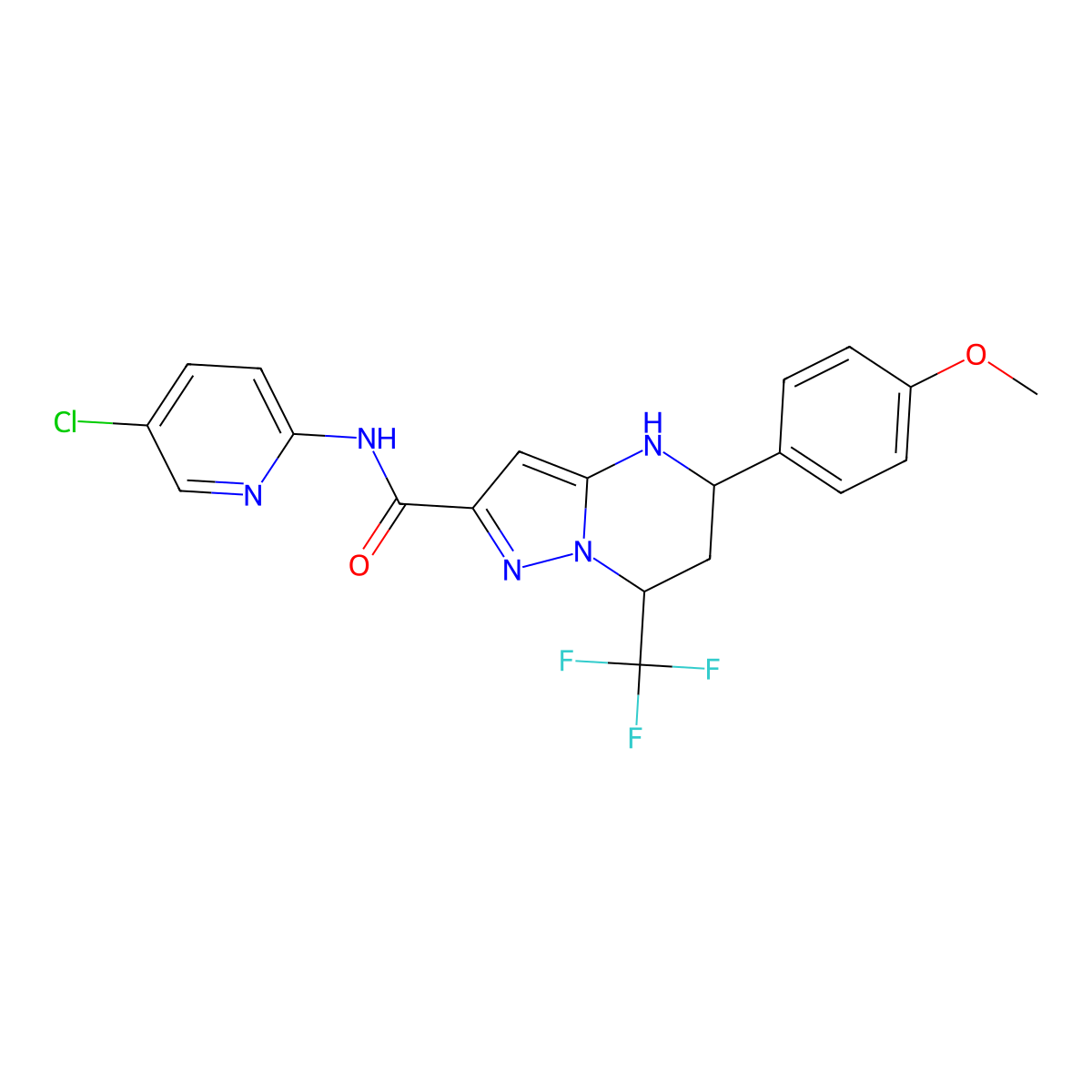 N-(5-chloro-2-pyridinyl)-5-(4-methoxyphenyl)-7-(trifluoromethyl)-4,5,6,7-tetrahydropyrazolo[1,5-a]pyrimidine-2-carboxamide molecular structure, CAS 361151-33-9