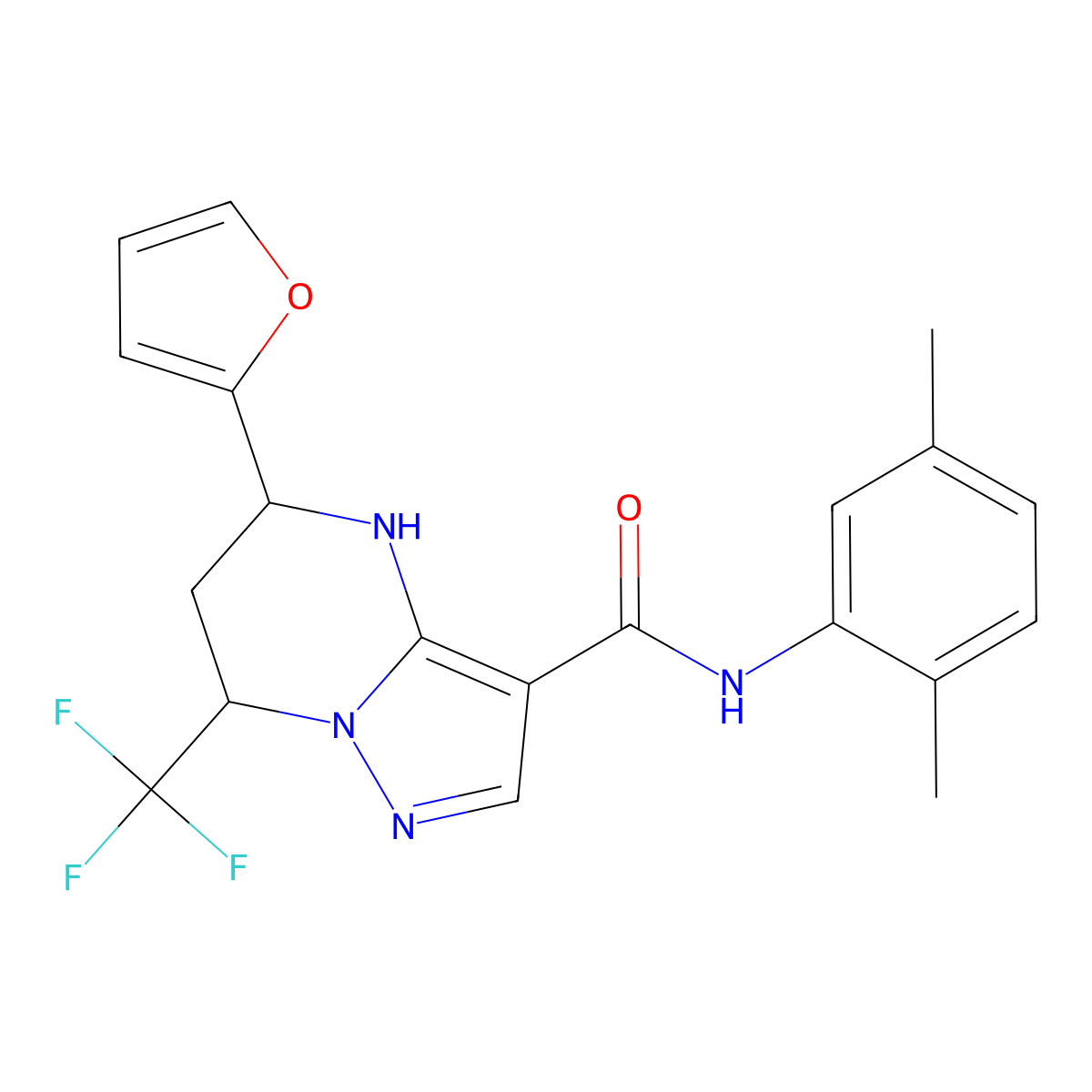 N-(2,5-dimethylphenyl)-5-(furan-2-yl)-7-(trifluoromethyl)-4,5,6,7-tetrahydropyrazolo[1,5-a]pyrimidine-3-carboxamide molecular structure, CAS 361153-06-2