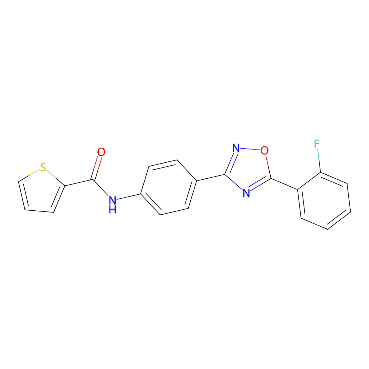 N-[4-[5-(2-fluorophenyl)-1,2,4-oxadiazol-3-yl]phenyl]thiophene-2-carboxamide molecular structure, CAS 361153-60-8