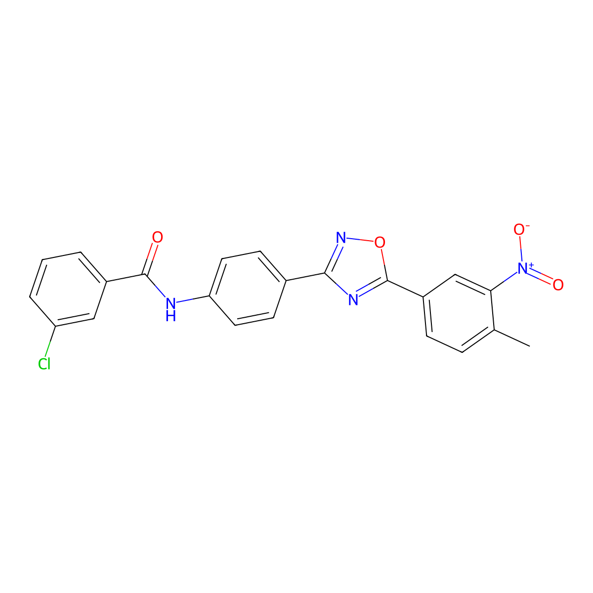 3-chloro-N-[4-[5-(4-methyl-3-nitrophenyl)-1,2,4-oxadiazol-3-yl]phenyl]benzamide molecular structure, CAS 361153-66-4