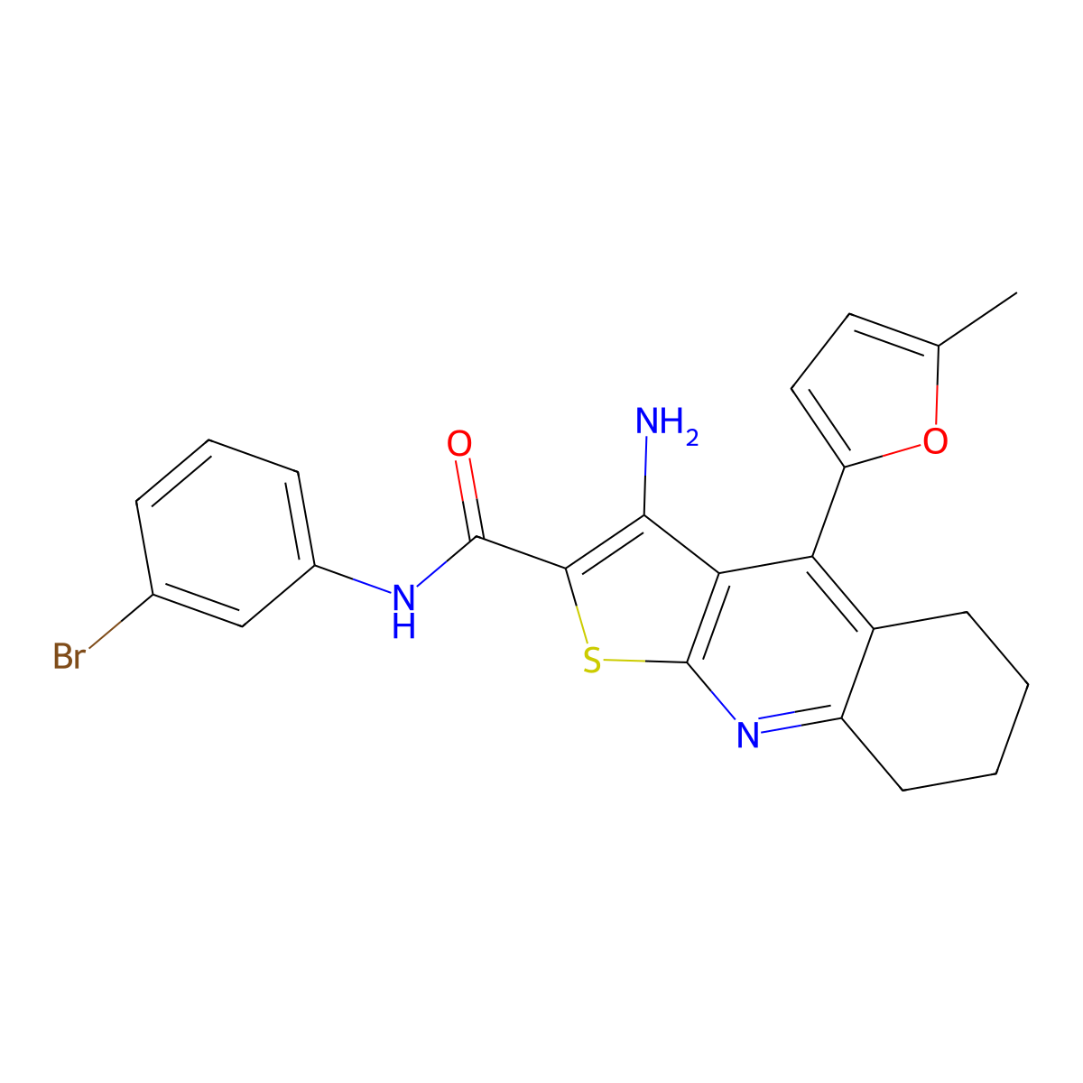 3-amino-N-(3-bromophenyl)-4-(5-methylfuran-2-yl)-5,6,7,8-tetrahydrothieno[2,3-b]quinoline-2-carboxamide molecular structure, CAS 361154-03-2