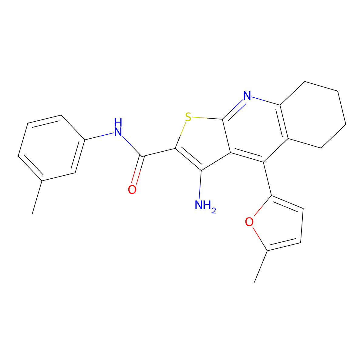 3-amino-4-(5-methylfuran-2-yl)-N-(m-tolyl)-5,6,7,8-tetrahydrothieno[2,3-b]quinoline-2-carboxamide molecular structure, CAS 361154-08-7