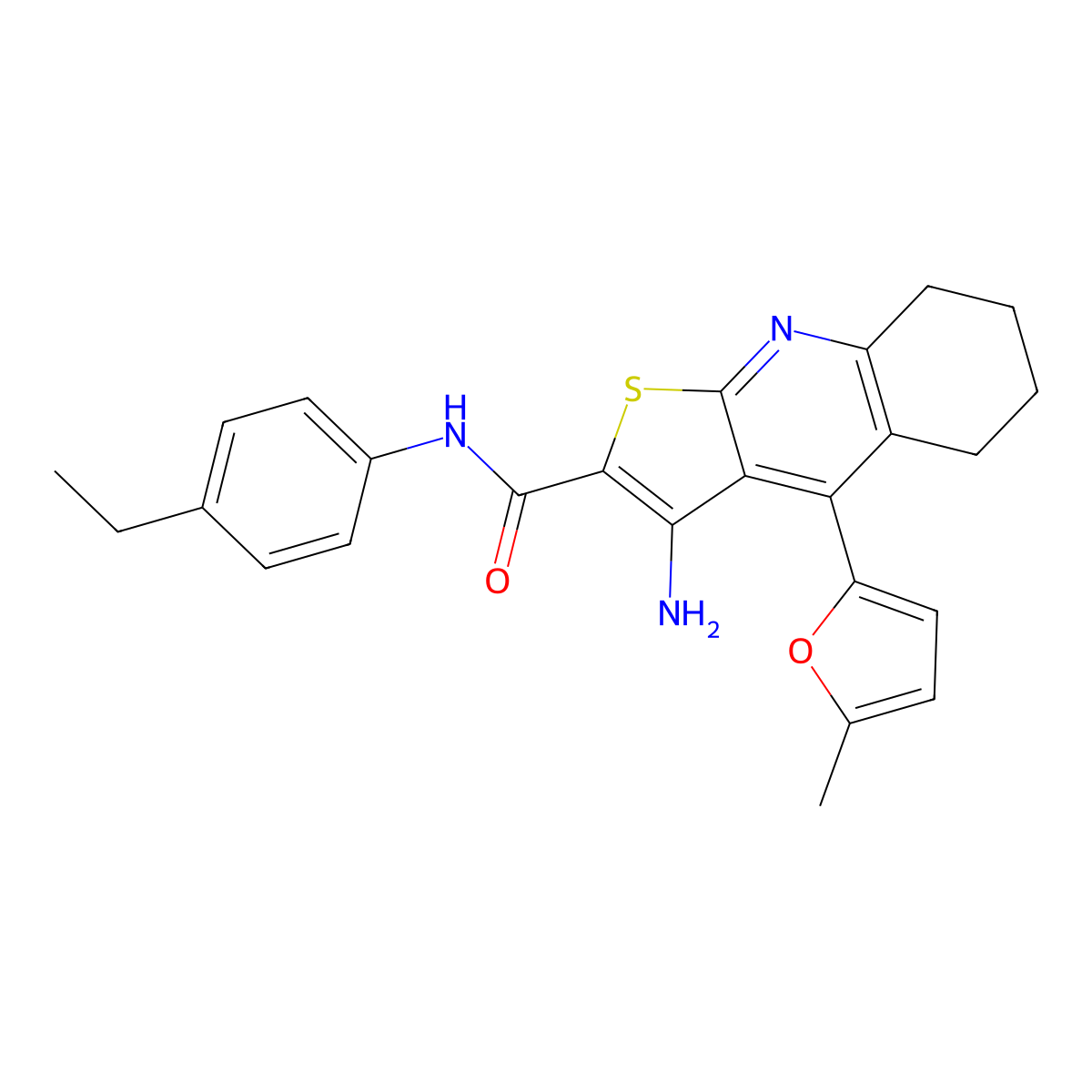 3-amino-N-(4-ethylphenyl)-4-(5-methylfuran-2-yl)-5,6,7,8-tetrahydrothieno[2,3-b]quinoline-2-carboxamide molecular structure, CAS 361154-11-2