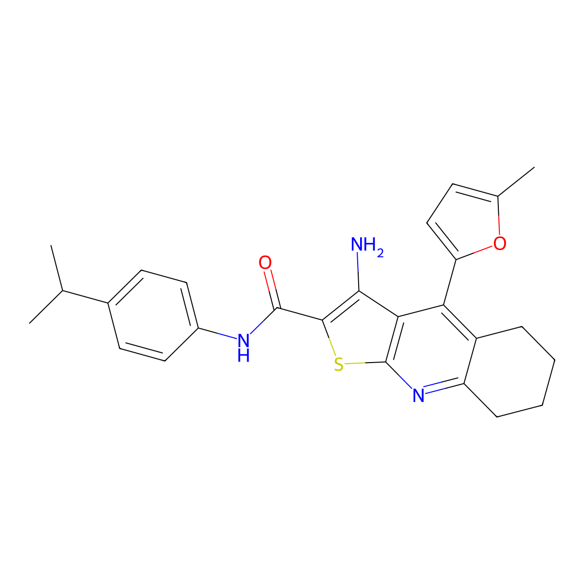 3-amino-4-(5-methylfuran-2-yl)-N-(4-propan-2-ylphenyl)-5,6,7,8-tetrahydrothieno[2,3-b]quinoline-2-carboxamide molecular structure, CAS 361154-13-4