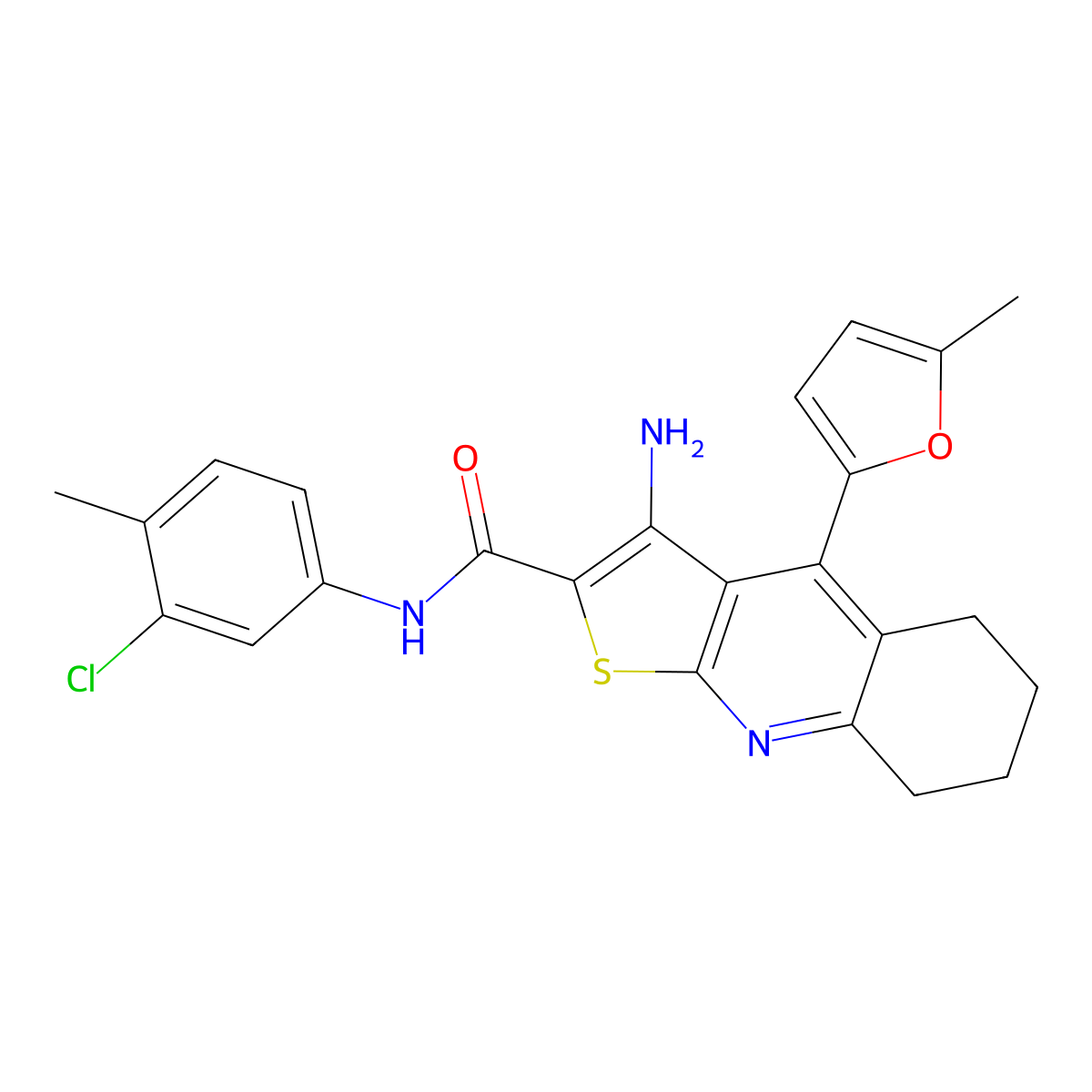 3-amino-N-(3-chloro-4-methylphenyl)-4-(5-methylfuran-2-yl)-5,6,7,8-tetrahydrothieno[2,3-b]quinoline-2-carboxamide molecular structure, CAS 361154-14-5