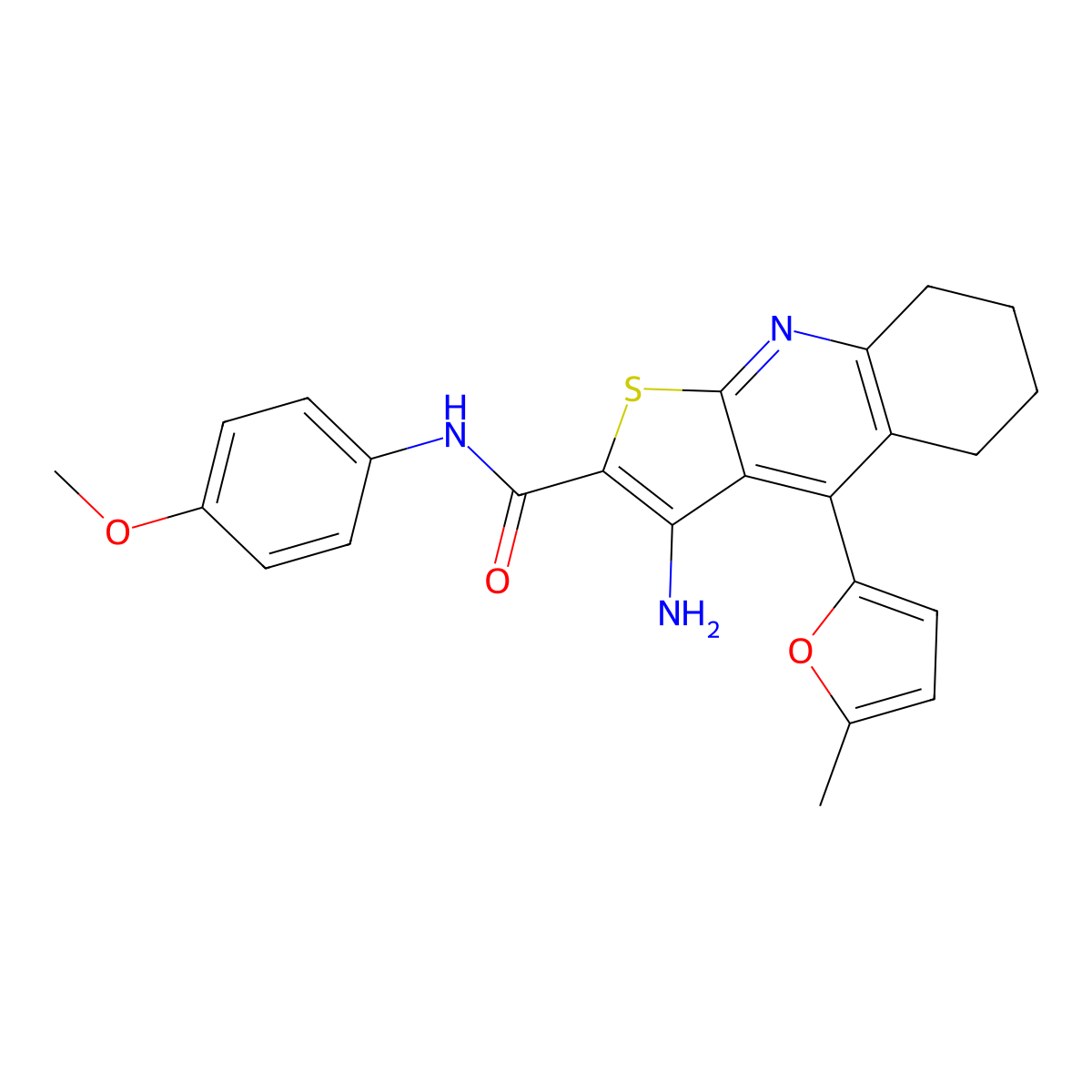3-amino-N-(4-methoxyphenyl)-4-(5-methylfuran-2-yl)-5,6,7,8-tetrahydrothieno[2,3-b]quinoline-2-carboxamide molecular structure, CAS 361154-16-7