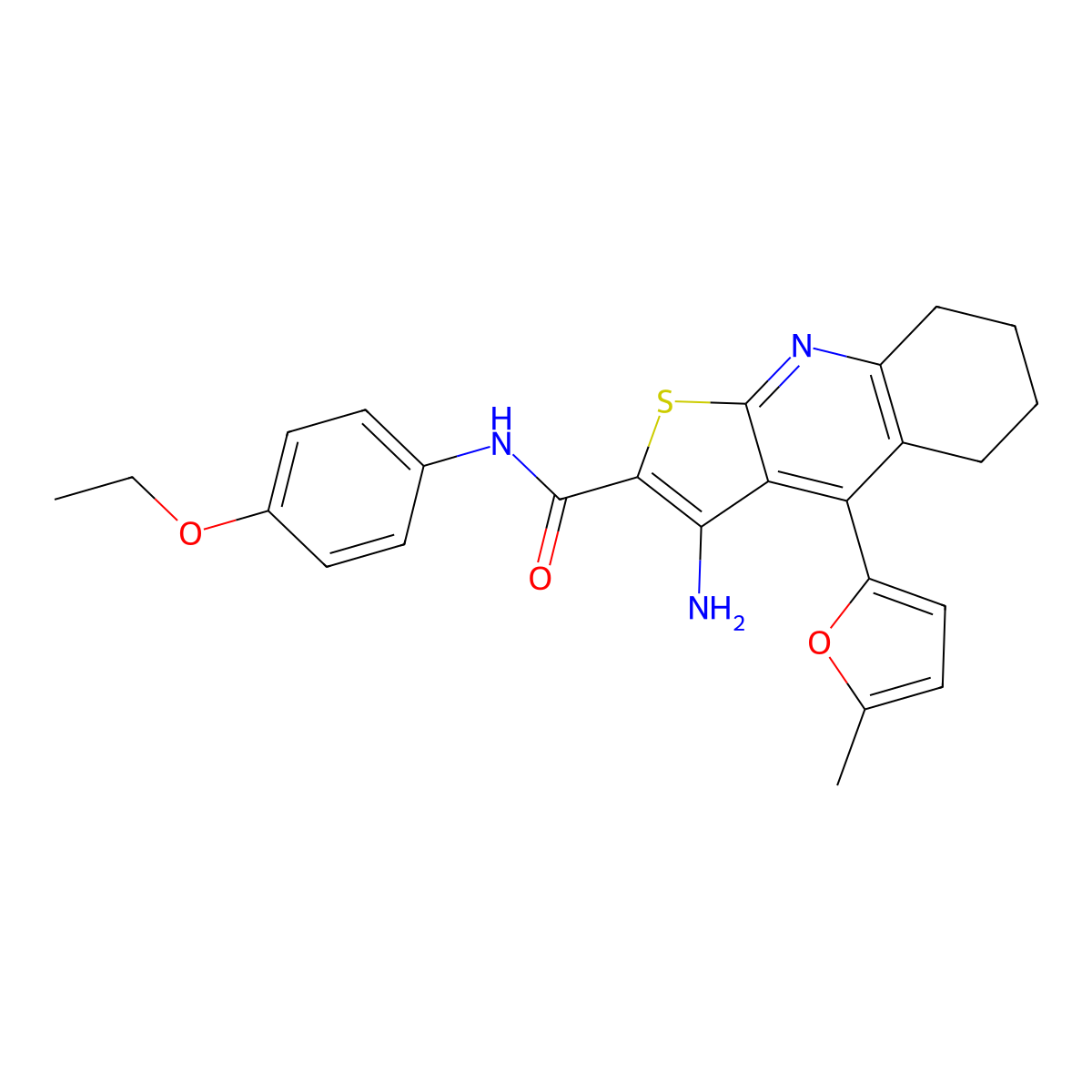 3-amino-N-(4-ethoxyphenyl)-4-(5-methylfuran-2-yl)-5,6,7,8-tetrahydrothieno[2,3-b]quinoline-2-carboxamide molecular structure, CAS 361154-17-8