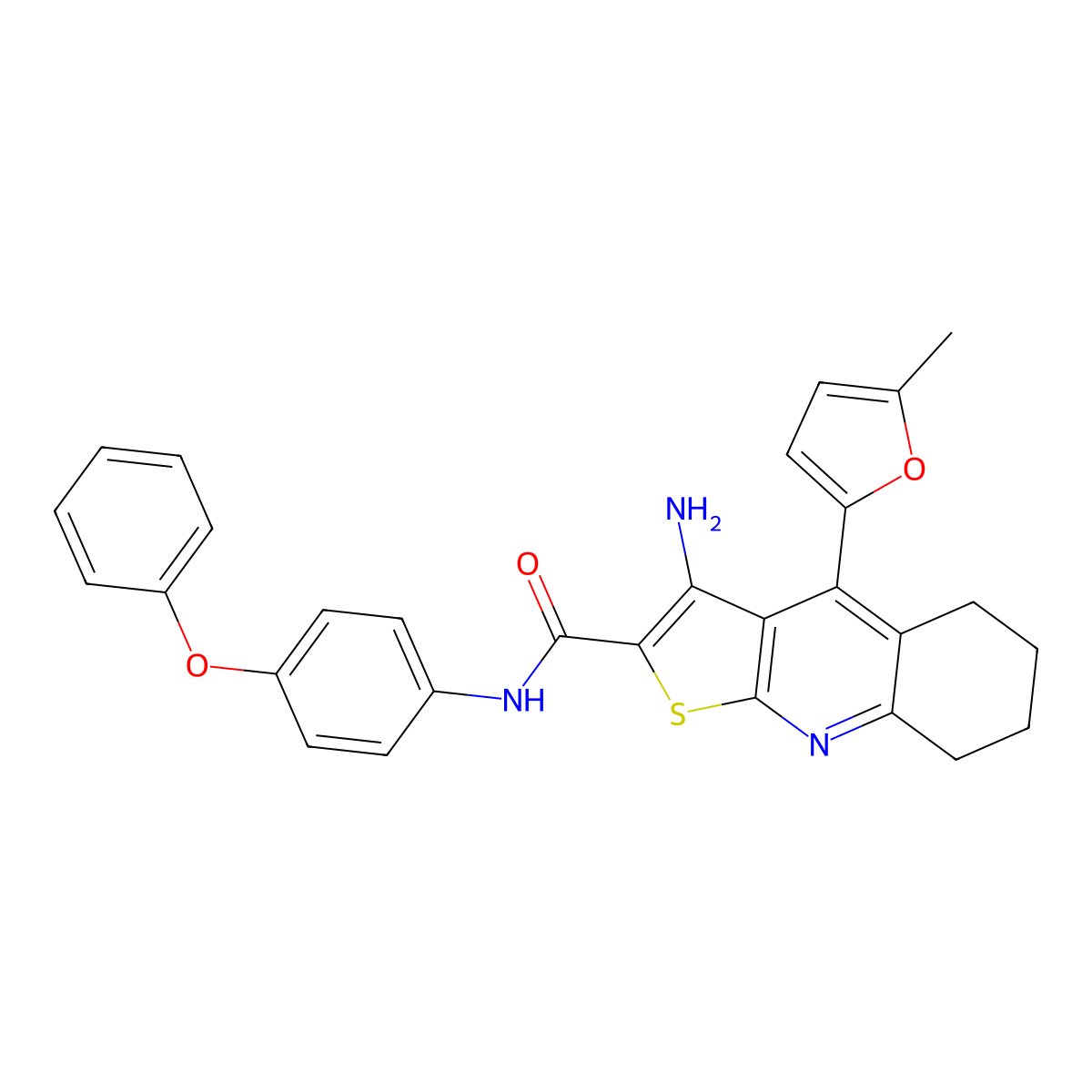 3-amino-4-(5-methylfuran-2-yl)-N-(4-phenoxyphenyl)-5,6,7,8-tetrahydrothieno[2,3-b]quinoline-2-carboxamide molecular structure, CAS 361155-62-6