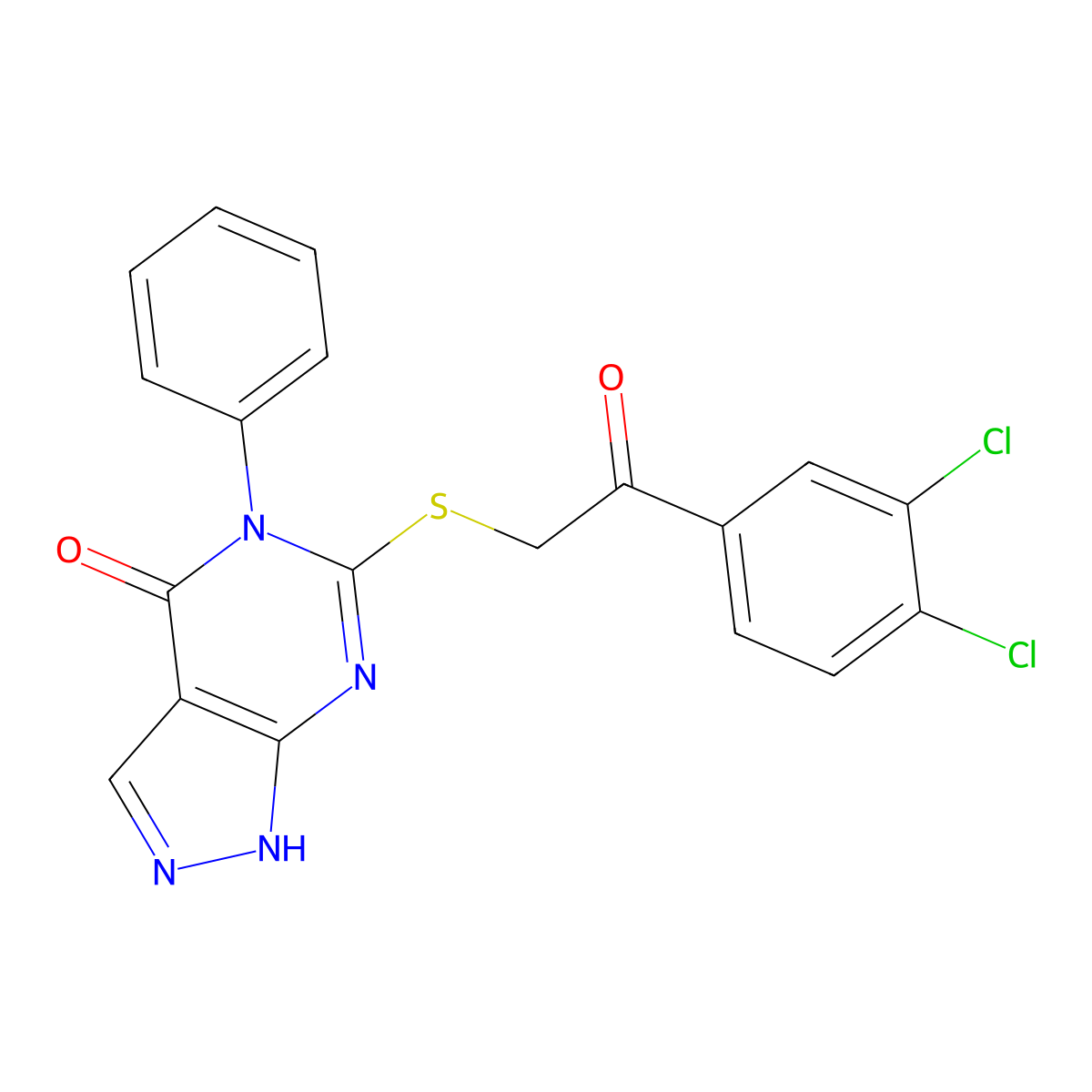 6-[2-(3,4-dichlorophenyl)-2-oxoethyl]sulfanyl-5-phenyl-1H-pyrazolo[3,4-d]pyrimidin-4-one molecular structure, CAS 361156-05-0