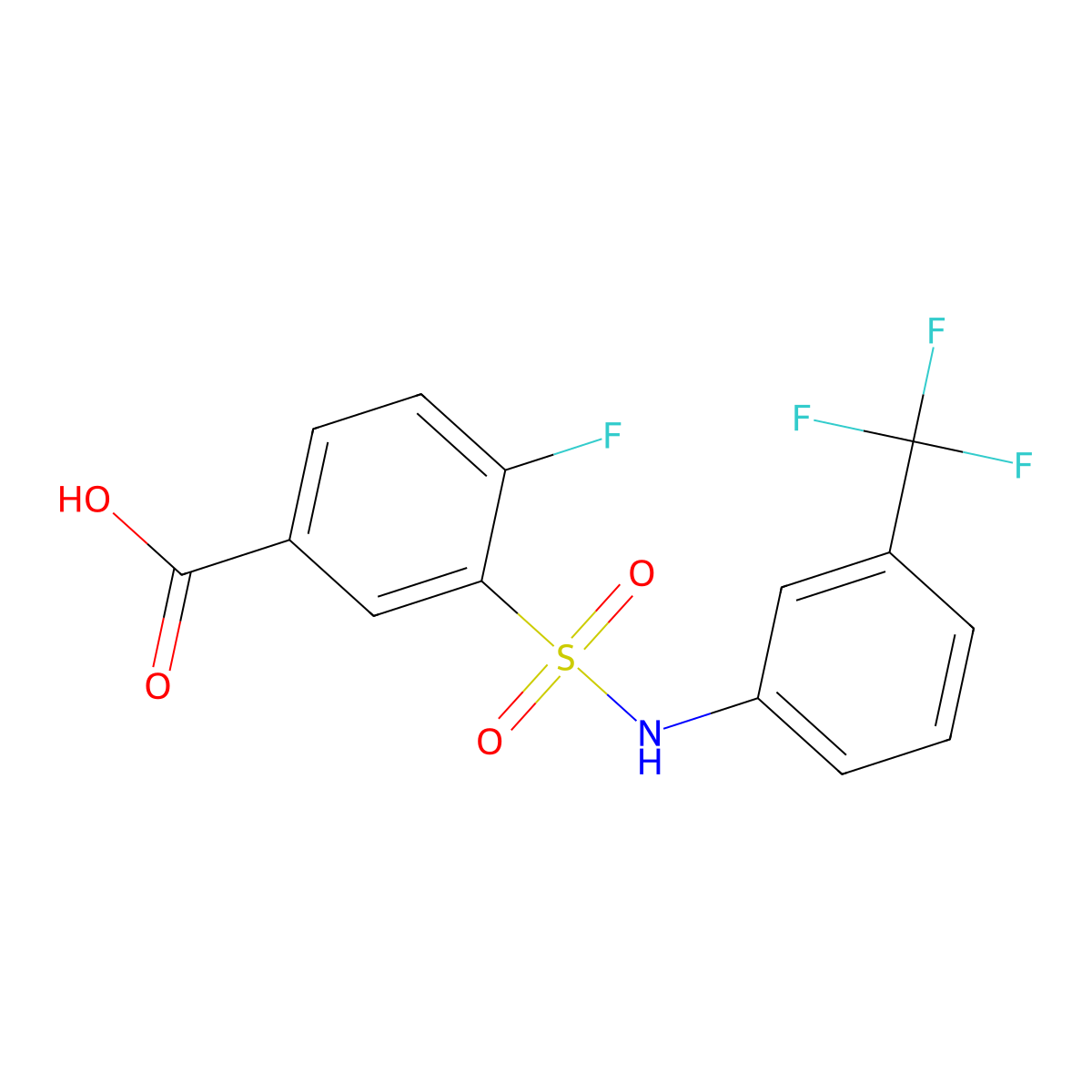 4-fluoro-3-[[3-(trifluoromethyl)phenyl]sulfamoyl]benzoic Acid molecular structure, CAS 361157-20-2