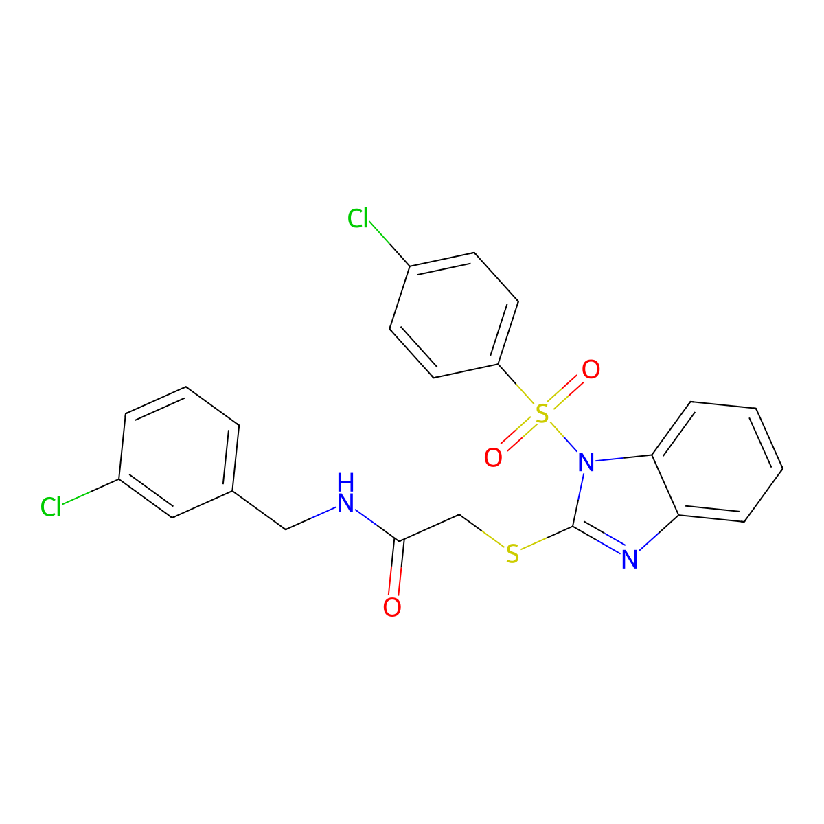N-[(3-Chlorophenyl)methyl]-2-[[1-[(4-chlorophenyl)sulfonyl]-1H-benzimidazol-2-yl]thio]acetamide molecular structure, CAS 361157-64-4