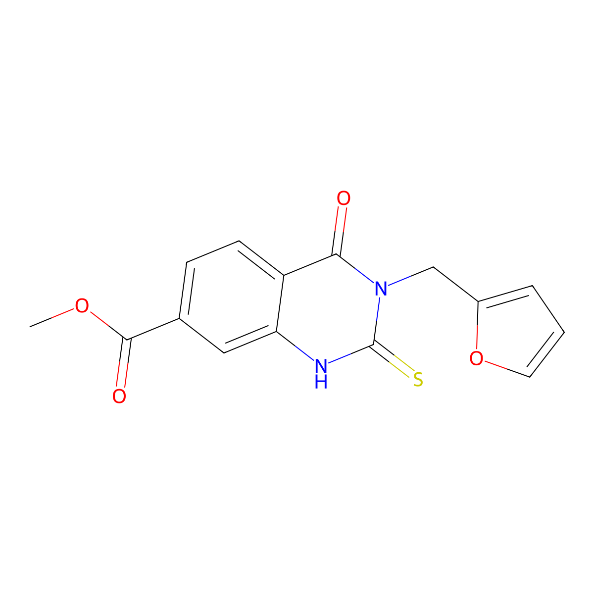 Methyl 3-(furan-2-ylmethyl)-4-oxo-2-sulfanyl-3,4-dihydroquinazoline-7-carboxylate molecular structure, CAS 361158-21-6