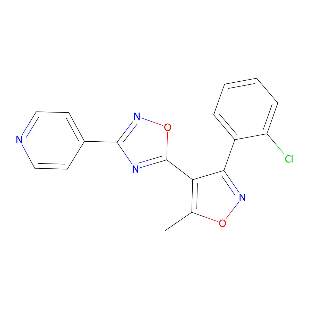 5-[3-(2-Chlorophenyl)-5-methyl-1,2-oxazol-4-yl]-3-pyridin-4-yl-1,2,4-oxadiazole molecular structure, CAS 361158-26-1