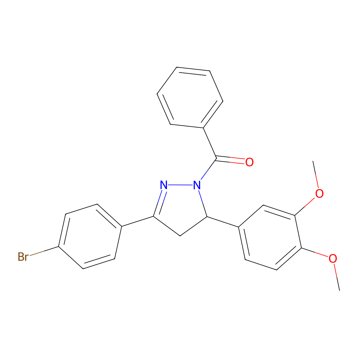 1-benzoyl-3-(4-bromophenyl)-5-(3,4-dimethoxyphenyl)-4,5-dihydro-1H-pyrazole molecular structure, CAS 361158-67-0