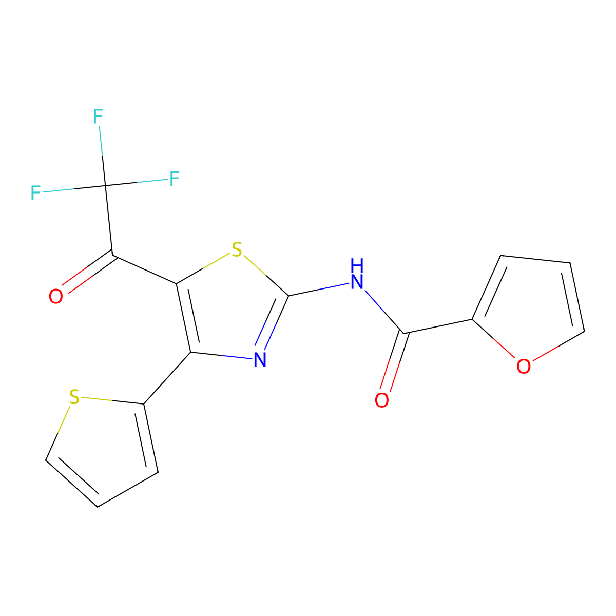 N-[4-thiophen-2-yl-5-(2,2,2-trifluoroacetyl)-1,3-thiazol-2-yl]furan-2-carboxamide molecular structure, CAS 361159-23-1