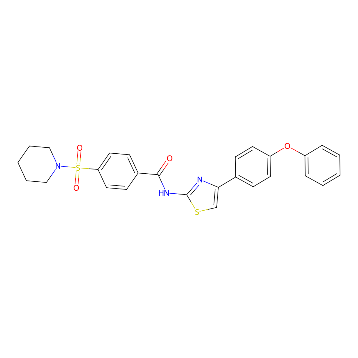 N-(4-(4-phenoxyphenyl)thiazol-2-yl)-4-(piperidin-1-ylsulfonyl)benzamide molecular structure, CAS 361159-24-2