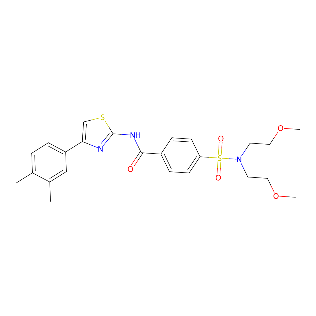4-[bis(2-methoxyethyl)sulfamoyl]-N-[4-(3,4-dimethylphenyl)-1,3-thiazol-2-yl]benzamide molecular structure, CAS 361159-79-7