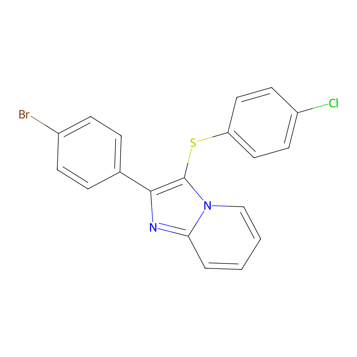 2-(4-Bromophenyl)-3-((4-chlorophenyl)thio)imidazo[1,2-a]pyridine molecular structure, CAS 361159-82-2