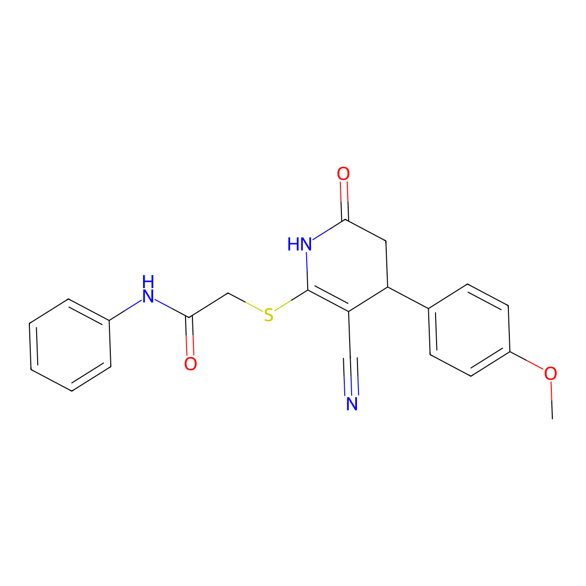 2-{[3-cyano-4-(4-methoxyphenyl)-6-oxo-1,4,5,6-tetrahydropyridin-2-yl]sulfanyl}-N-phenylacetamide molecular structure, CAS 361159-83-3
