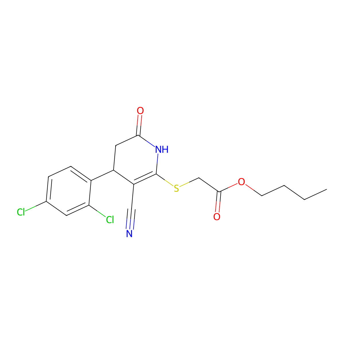 Butyl {[3-cyano-4-(2,4-dichlorophenyl)-6-oxo-1,4,5,6-tetrahydropyridin-2-yl]sulfanyl}acetate molecular structure, CAS 361159-88-8