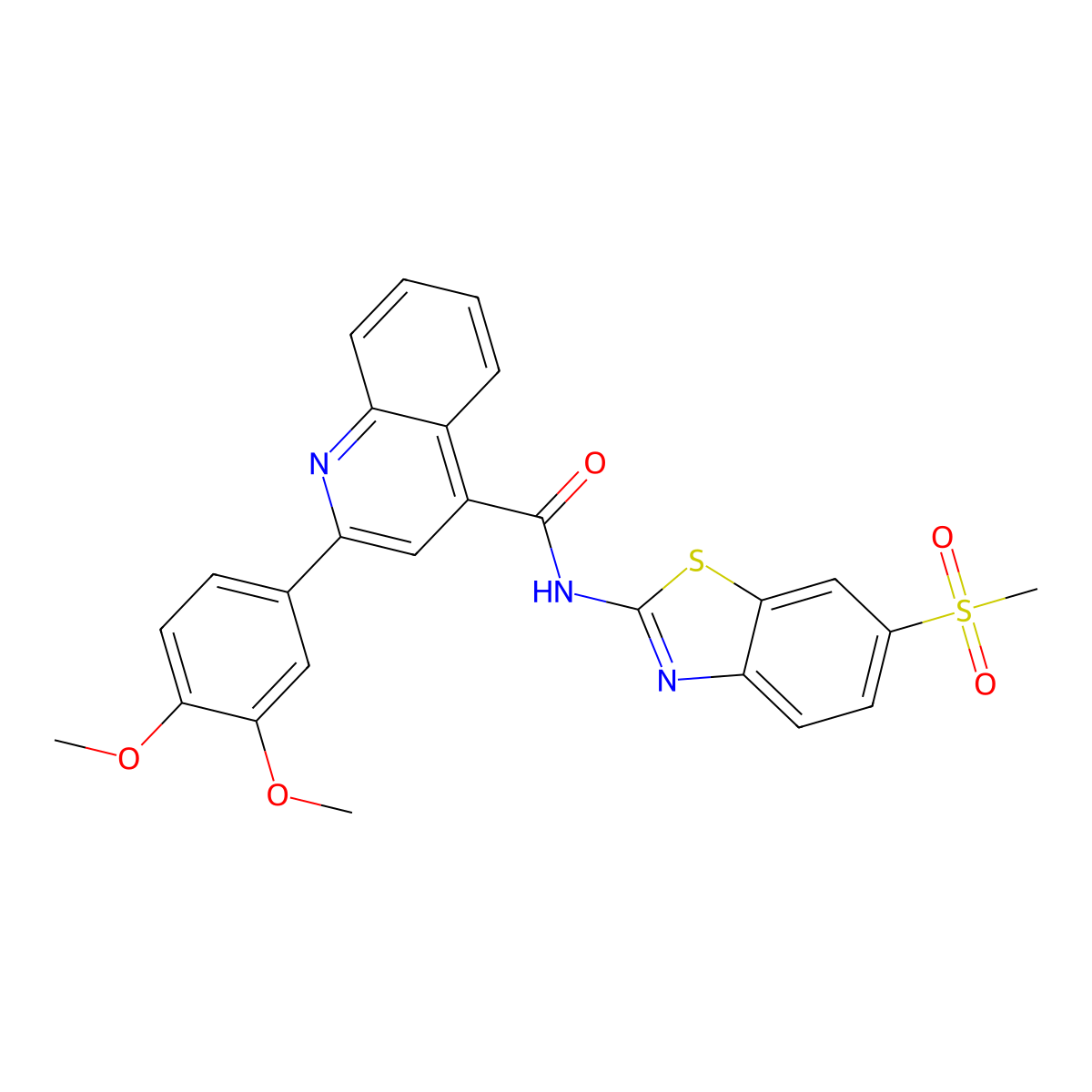 2-(3,4-dimethoxyphenyl)-N-(6-methylsulfonyl-1,3-benzothiazol-2-yl)quinoline-4-carboxamide molecular structure, CAS 361159-98-0