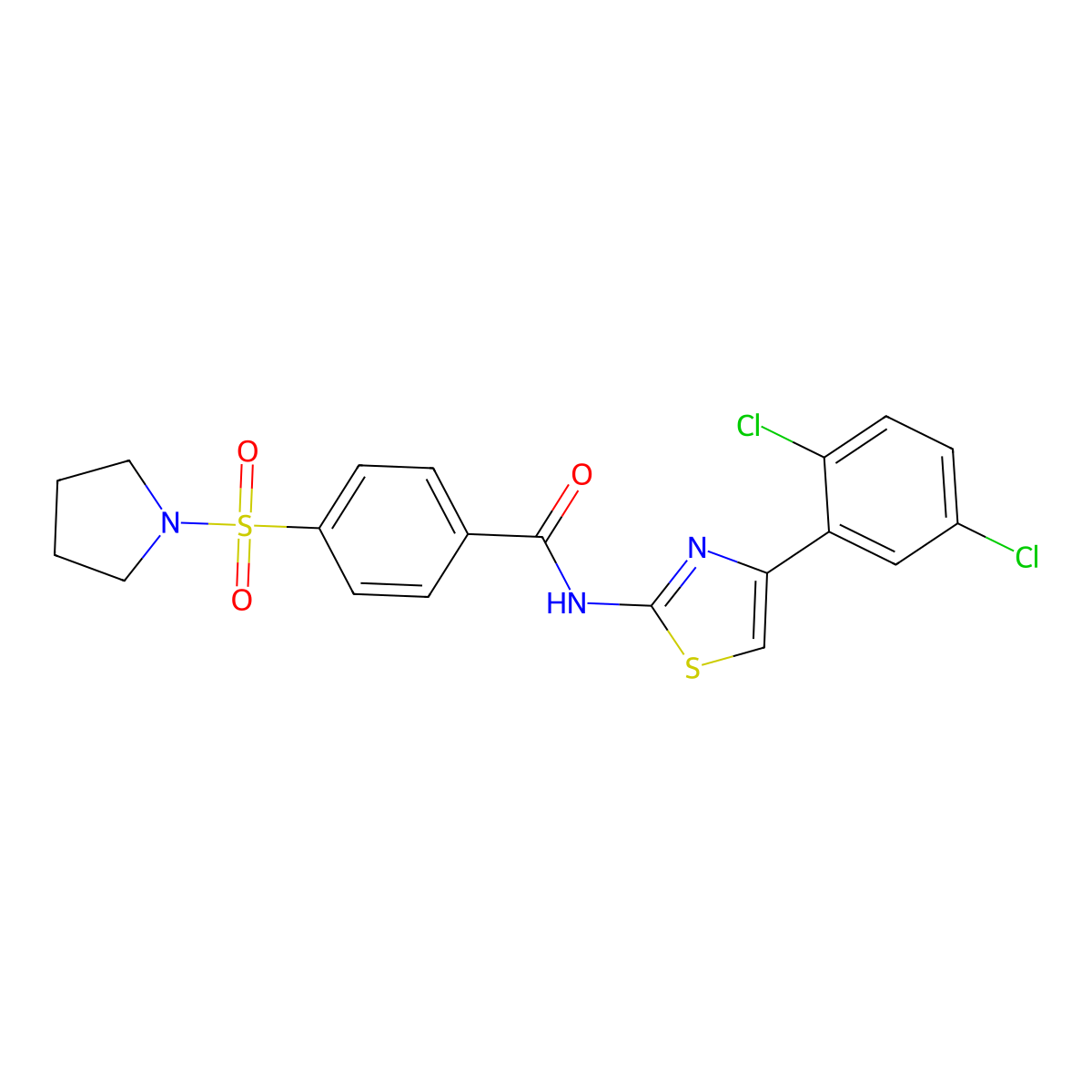 N-(4-(2,5-dichlorophenyl)thiazol-2-yl)-4-(pyrrolidin-1-ylsulfonyl)benzamide molecular structure, CAS 361160-24-9
