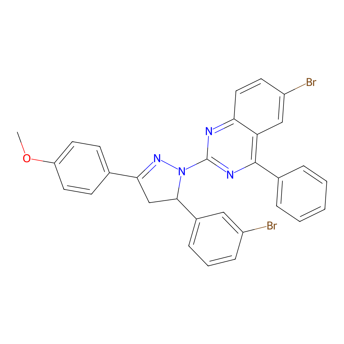 6-Bromo-2-[3-(3-bromophenyl)-5-(4-methoxyphenyl)-3,4-dihydropyrazol-2-yl]-4-phenylquinazoline molecular structure, CAS 361160-44-3
