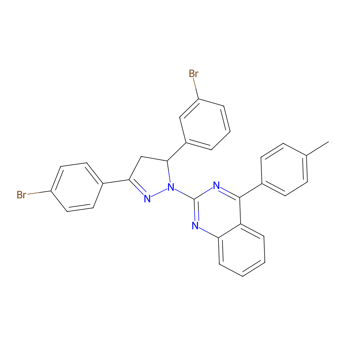 2-[3-(3-Bromophenyl)-5-(4-bromophenyl)-3,4-dihydropyrazol-2-yl]-4-(4-methylphenyl)quinazoline molecular structure, CAS 361160-55-6