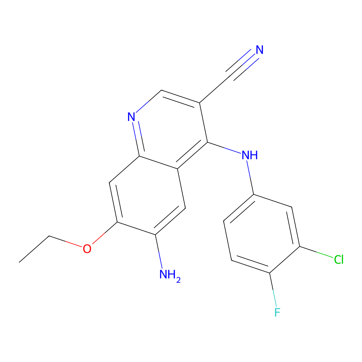 6-Amino-4-(3-chloro-4-fluoroanilino)-3-cyano-7-ethyloxyquinoline molecular structure, CAS 361162-95-0