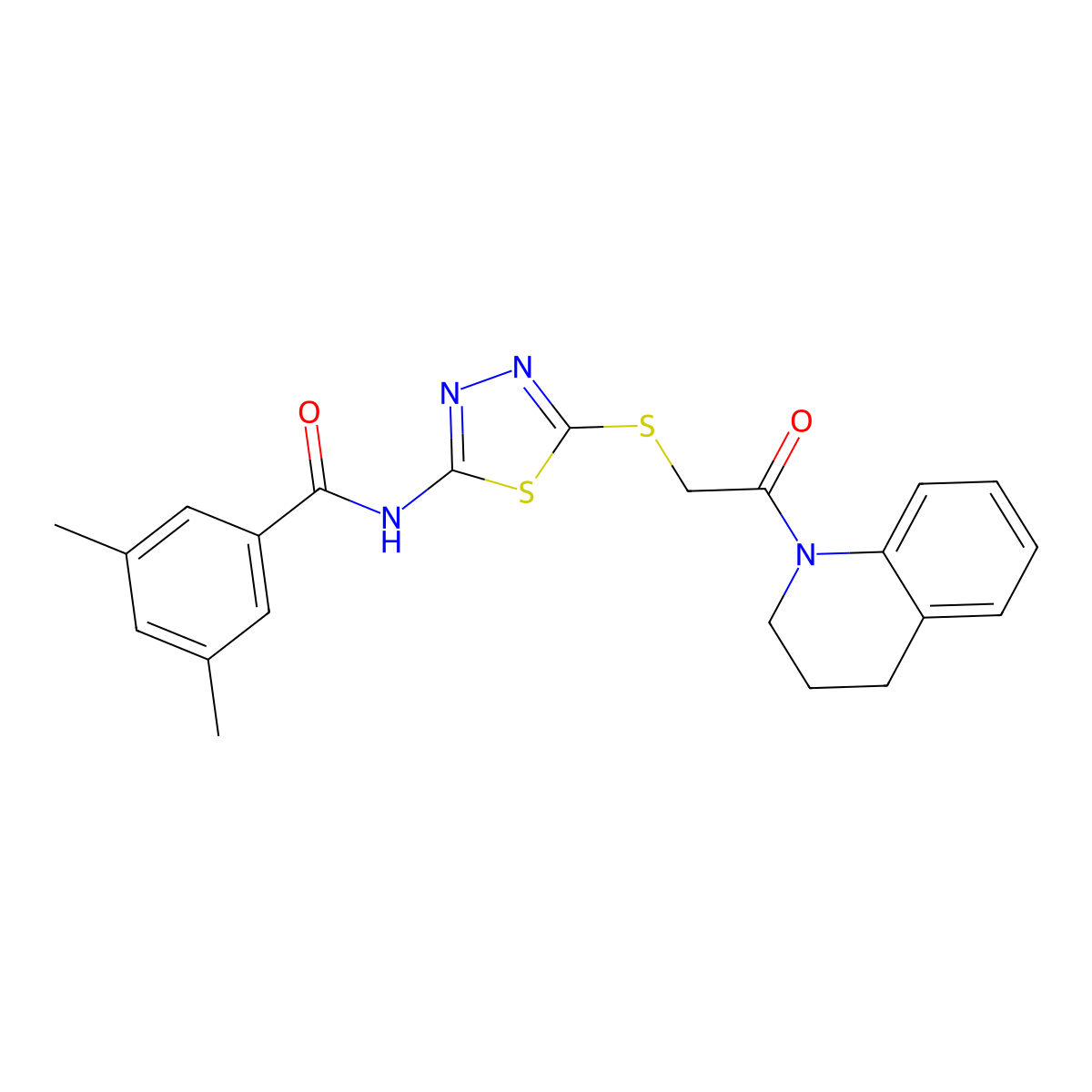 N-(5-((2-(3,4-dihydroquinolin-1(2H)-yl)-2-oxoethyl)thio)-1,3,4-thiadiazol-2-yl)-3,5-dimethylbenzamide molecular structure, CAS 361166-12-3