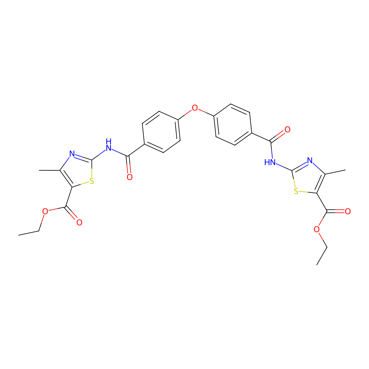 Ethyl 2-[4-(4-{[5-(ethoxycarbonyl)-4-methyl-1,3-thiazol-2-YL]carbamoyl}phenoxy)benzamido]-4-methyl-1,3-thiazole-5-carboxylate molecular structure, CAS 361166-16-7