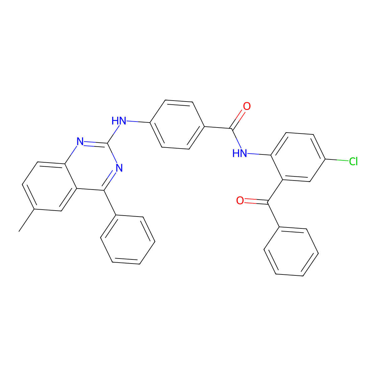 N-(2-benzoyl-4-chlorophenyl)-4-[(6-methyl-4-phenylquinazolin-2-yl)amino]benzamide molecular structure, CAS 361166-21-4
