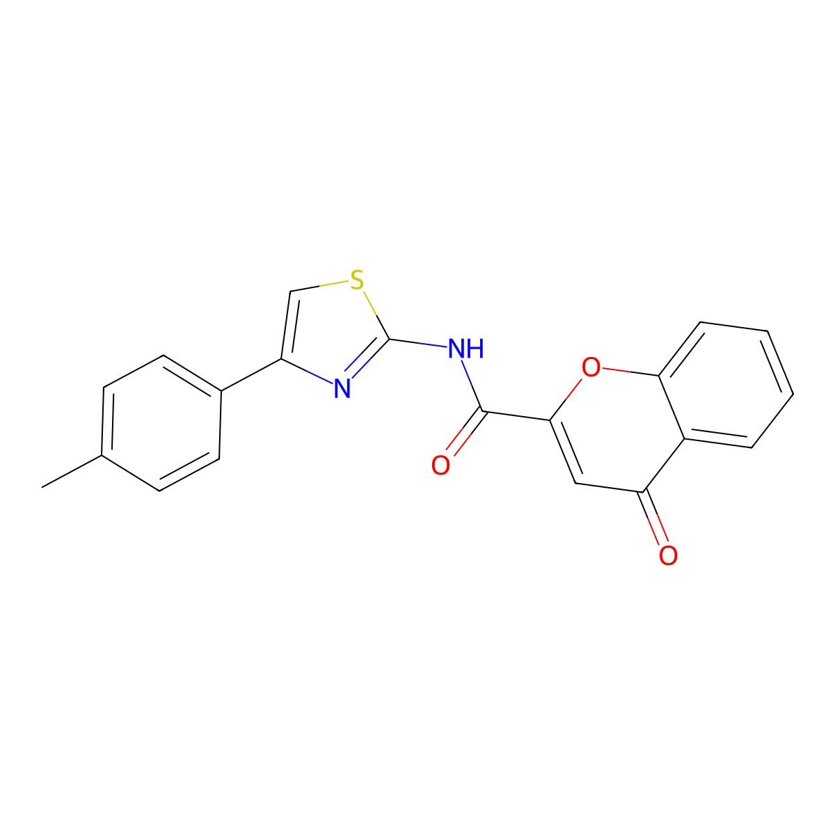 4-oxo-N-(4-(p-tolyl)thiazol-2-yl)-4H-chromene-2-carboxamide molecular structure, CAS 361166-32-7