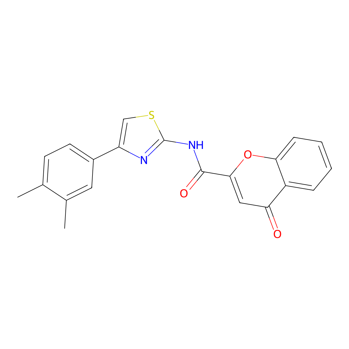 N-[4-(3,4-dimethylphenyl)-1,3-thiazol-2-yl]-4-oxo-4H-chromene-2-carboxamide molecular structure, CAS 361166-35-0