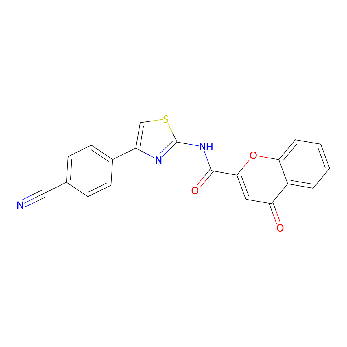 N-(4-(4-cyanophenyl)thiazol-2-yl)-4-oxo-4H-chromene-2-carboxamide molecular structure, CAS 361166-37-2