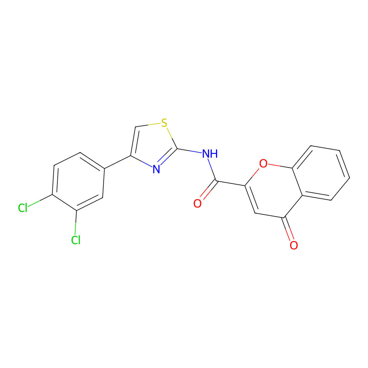 N-(4-(3,4-dichlorophenyl)thiazol-2-yl)-4-oxo-4H-chromene-2-carboxamide molecular structure, CAS 361166-38-3