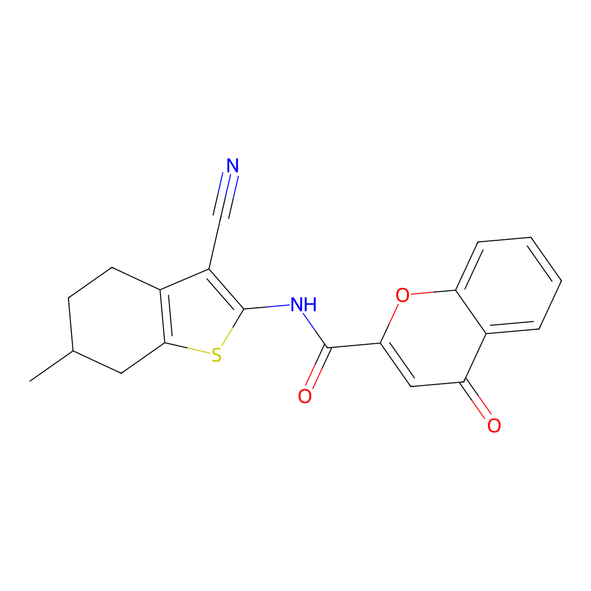 N-(3-cyano-6-methyl-4,5,6,7-tetrahydro-1-benzothiophen-2-yl)-4-oxochromene-2-carboxamide molecular structure, CAS 361166-61-2