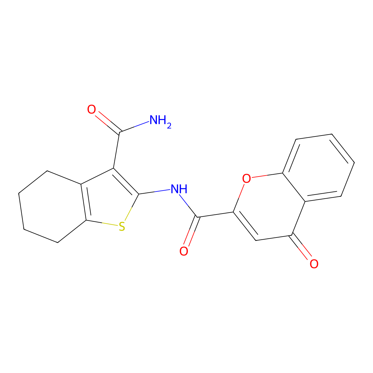 N-(3-carbamoyl-4,5,6,7-tetrahydrobenzo[b]thiophen-2-yl)-4-oxo-4H-chromene-2-carboxamide molecular structure, CAS 361166-63-4