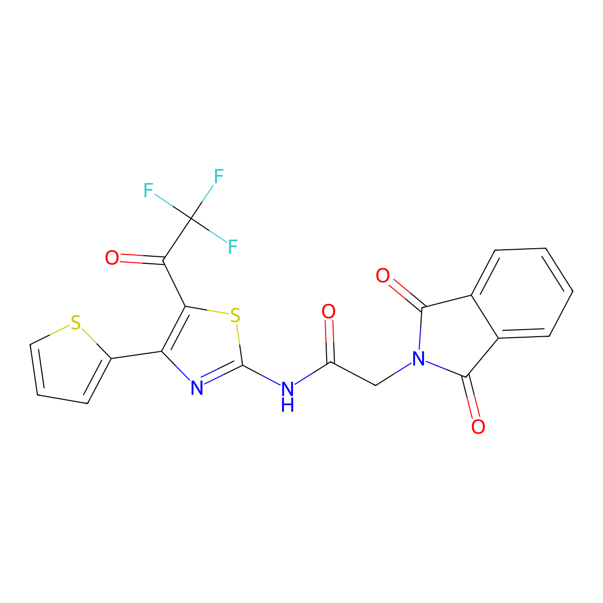 2-(1,3-dioxoisoindol-2-yl)-N-[4-thiophen-2-yl-5-(2,2,2-trifluoroacetyl)-1,3-thiazol-2-yl]acetamide molecular structure, CAS 361166-65-6