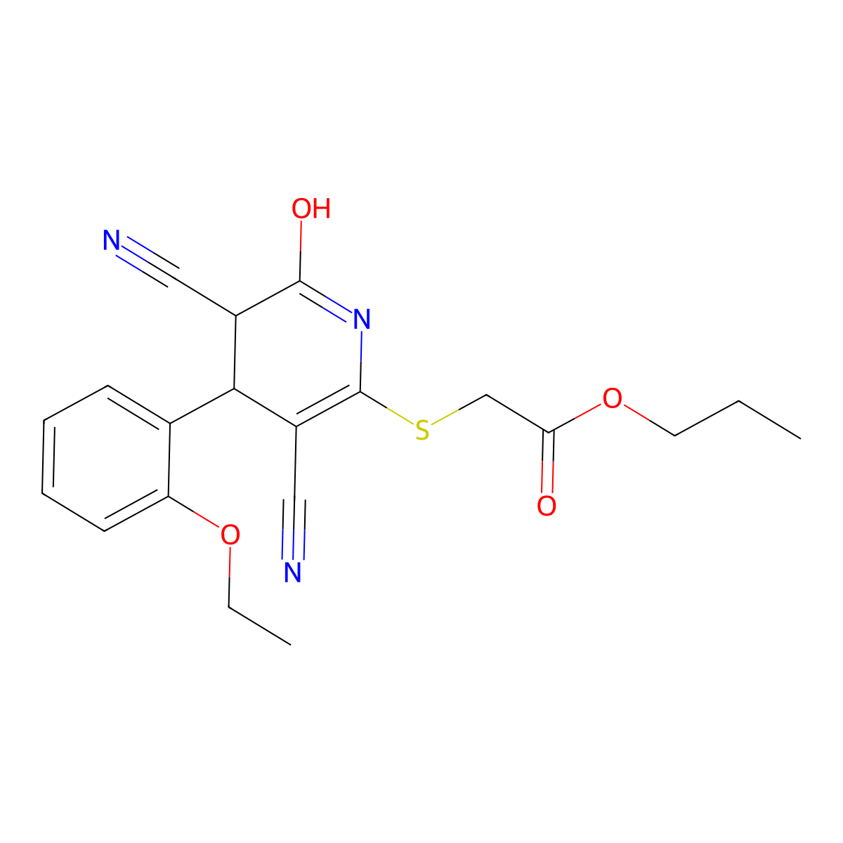 propyl 2-[[3,5-dicyano-4-(2-ethoxyphenyl)-2-oxo-3,4-dihydro-1H-pyridin-6-yl]sulfanyl]acetate molecular structure, CAS 361166-82-7