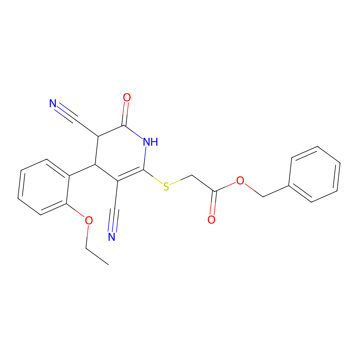 Benzyl {[3,5-dicyano-4-(2-ethoxyphenyl)-6-oxo-1,4,5,6-tetrahydro-2-pyridinyl]sulfanyl}acetate molecular structure, CAS 361166-84-9