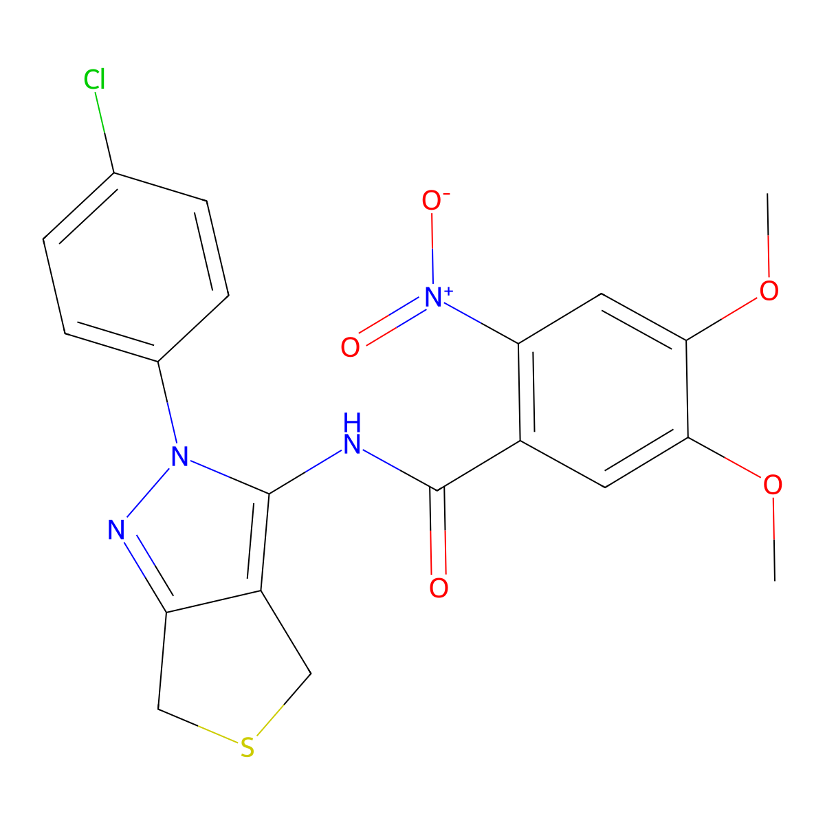 N-(2-(4-chlorophenyl)-4,6-dihydro-2H-thieno[3,4-c]pyrazol-3-yl)-4,5-dimethoxy-2-nitrobenzamide molecular structure, CAS 361167-00-2