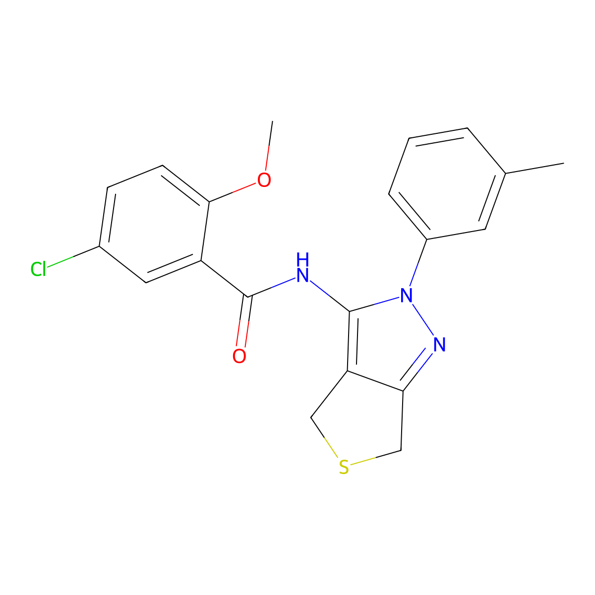 5-chloro-2-methoxy-N-[2-(3-methylphenyl)-4,6-dihydrothieno[3,4-c]pyrazol-3-yl]benzamide molecular structure, CAS 361167-02-4