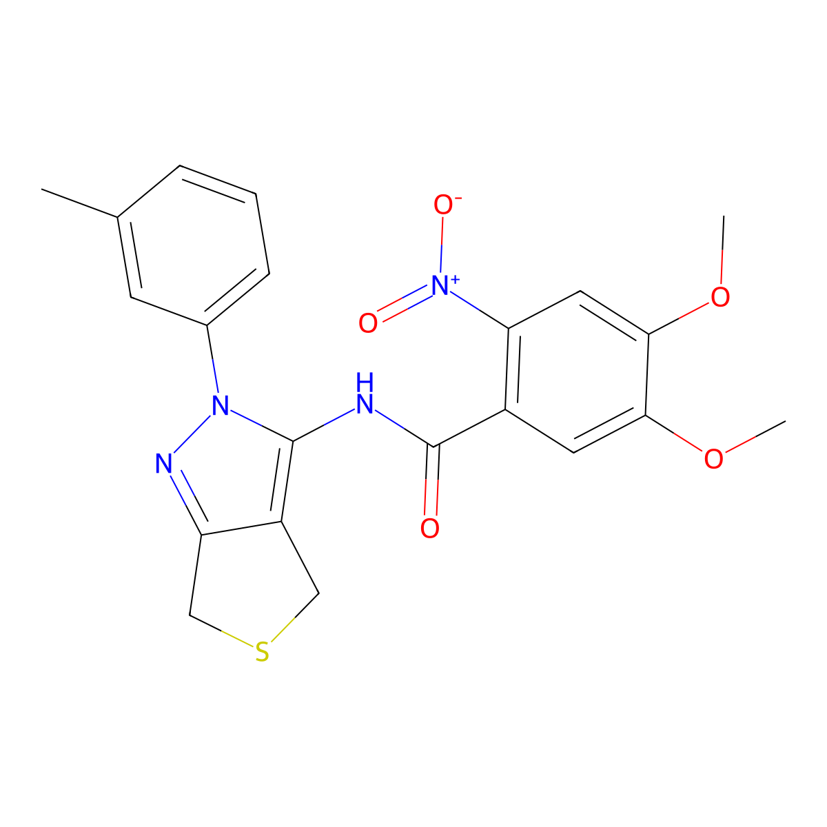 4,5-dimethoxy-2-nitro-N-(2-(m-tolyl)-4,6-dihydro-2H-thieno[3,4-c]pyrazol-3-yl)benzamide molecular structure, CAS 361167-04-6