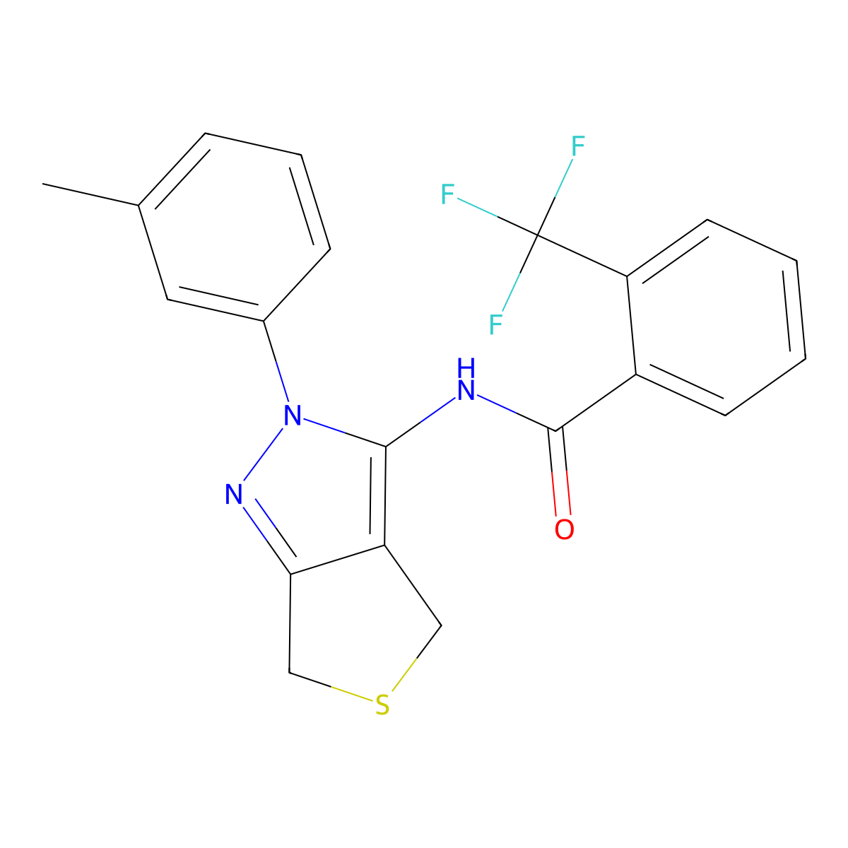 N-[2-(3-methylphenyl)-4,6-dihydrothieno[3,4-c]pyrazol-3-yl]-2-(trifluoromethyl)benzamide molecular structure, CAS 361167-05-7